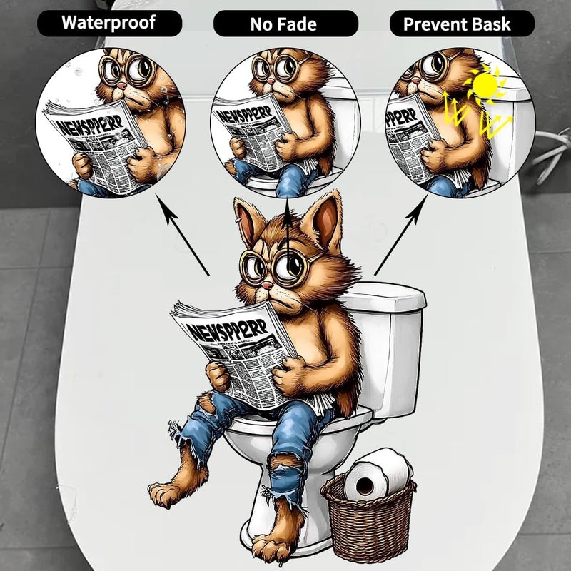 Iprokiu Funny Animal Toilet Seat Cover Decal Waterproof Cartoon Dog Cat Toilet Seat Lid Sticker Dinosaur Duck Washroom Bathroom Decal Home Wall Sticker (Cat) - Image 3